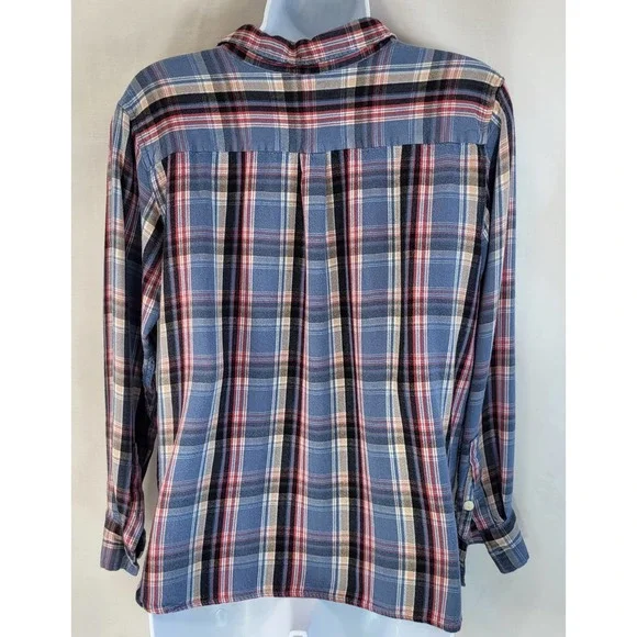 Levis Womens Flannel Shirt XL Boyfriend Fit Blue Plaid Button Up Barrel Cuff - Picture 4 of 10
